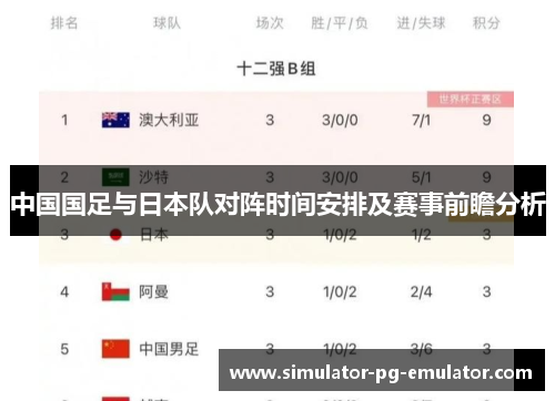 中国国足与日本队对阵时间安排及赛事前瞻分析